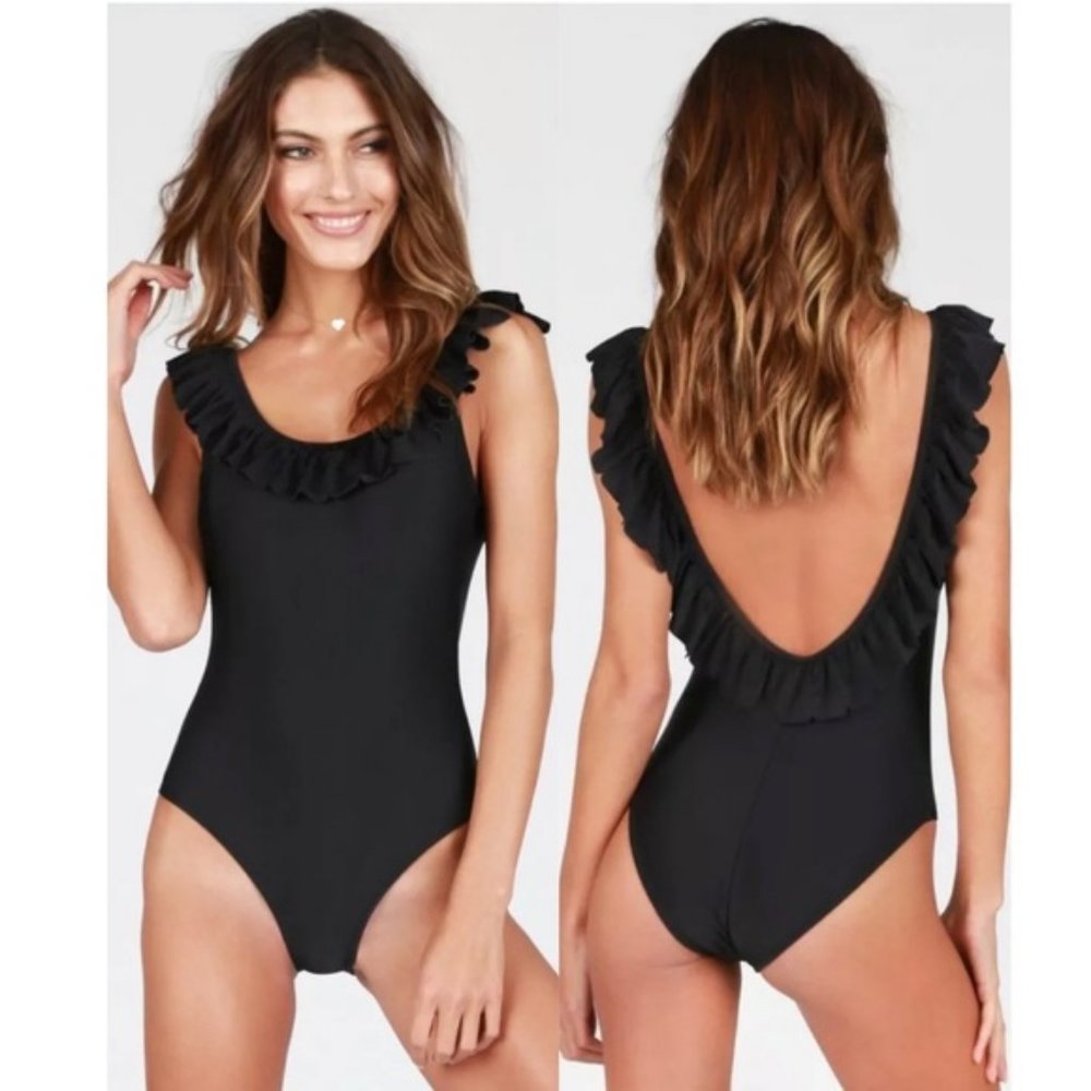 Sugar Coast by Lolli Black Ruffle one piece Swim